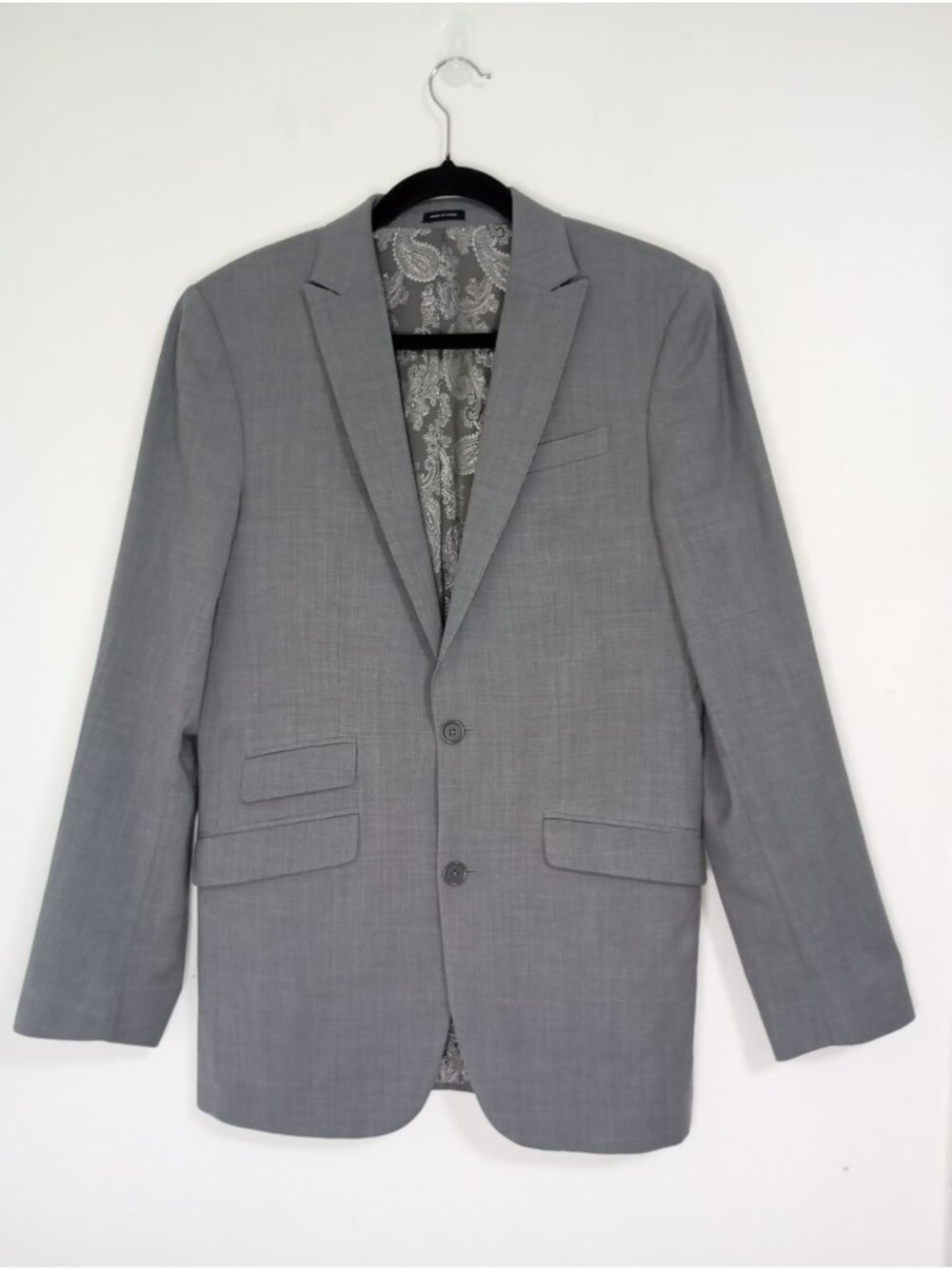 Joseph Abboud Gray Paisley-Lined Blazer Sz 38L Two-Button Front Wool Blend Men